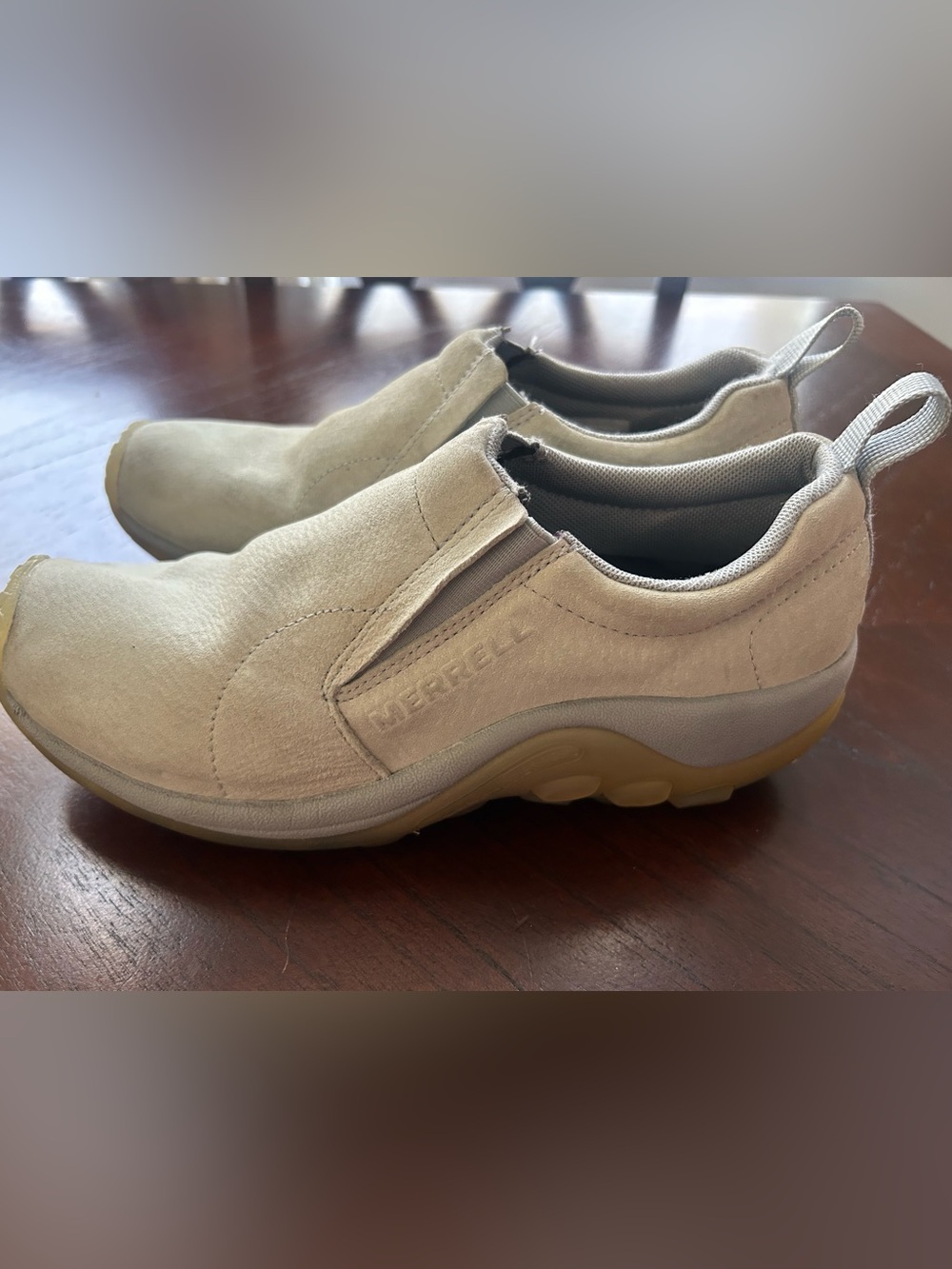 Merrell unisex Slip-On Suede Loafers in Light Beige size 6.5
